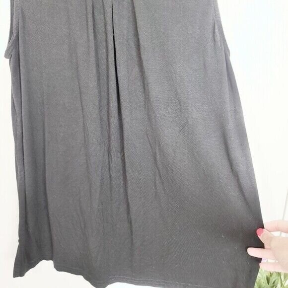 iGenjun Top Womens Small Black Knit Basic Sleeveless Scoop Neck Pleated Stretch - Picture 4 of 9